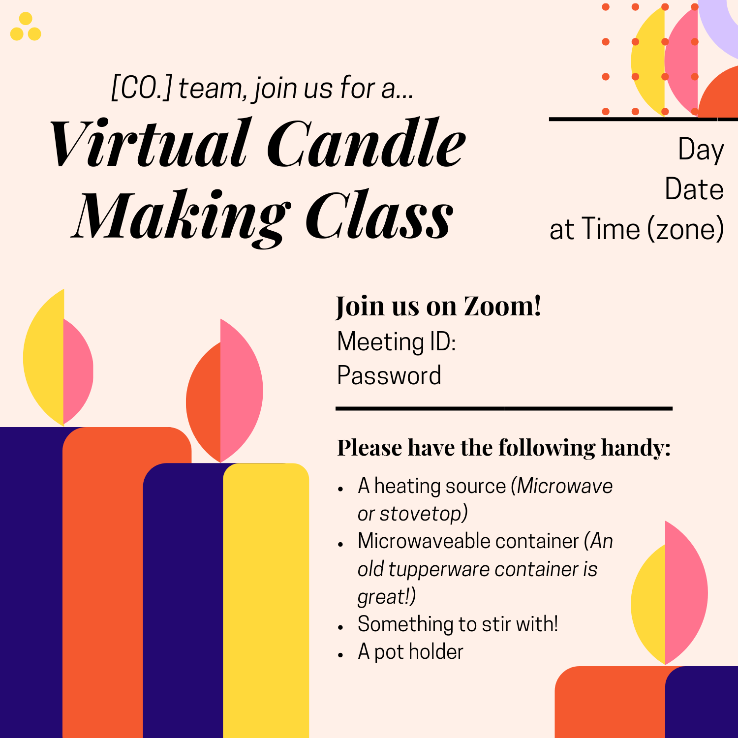 Virtual Candle Making Class Event Invitation Confetti 🎉